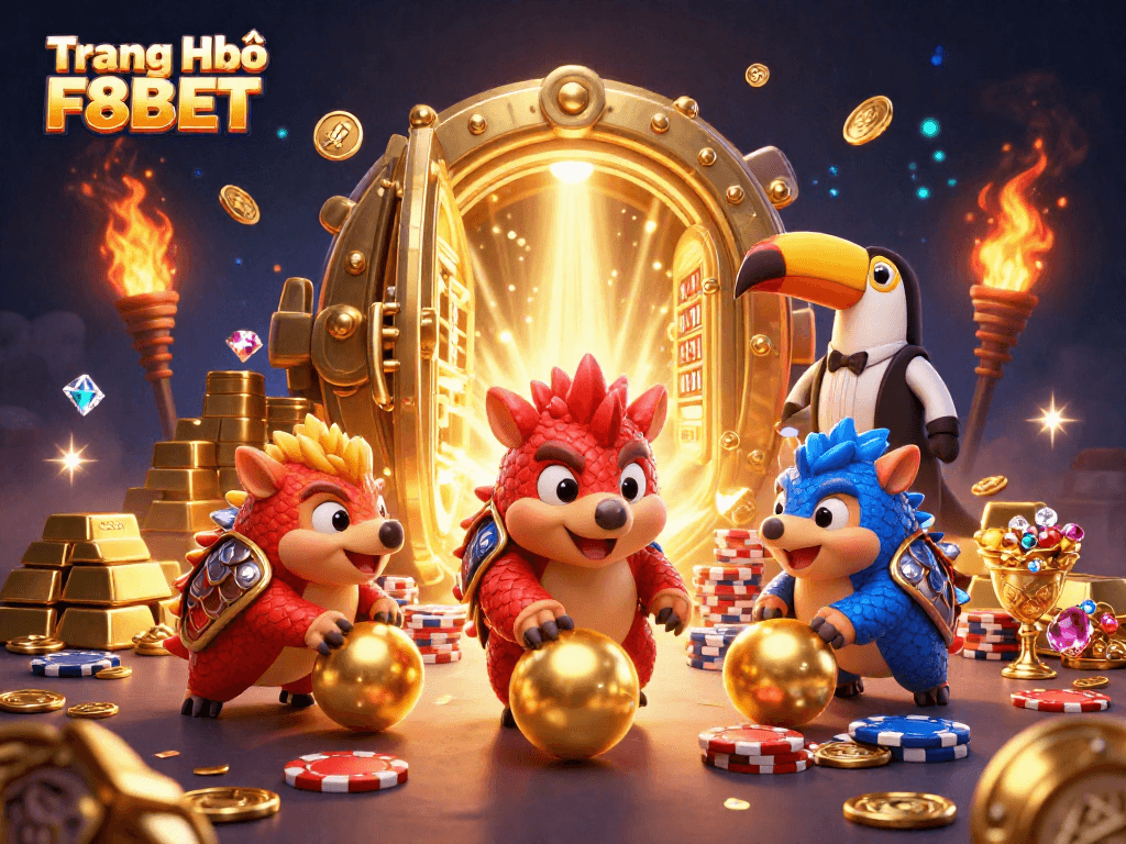 Engage in thrilling gaming at Trang Chủ F8BET with cartoon pangolins and vibrant jackpot elements!