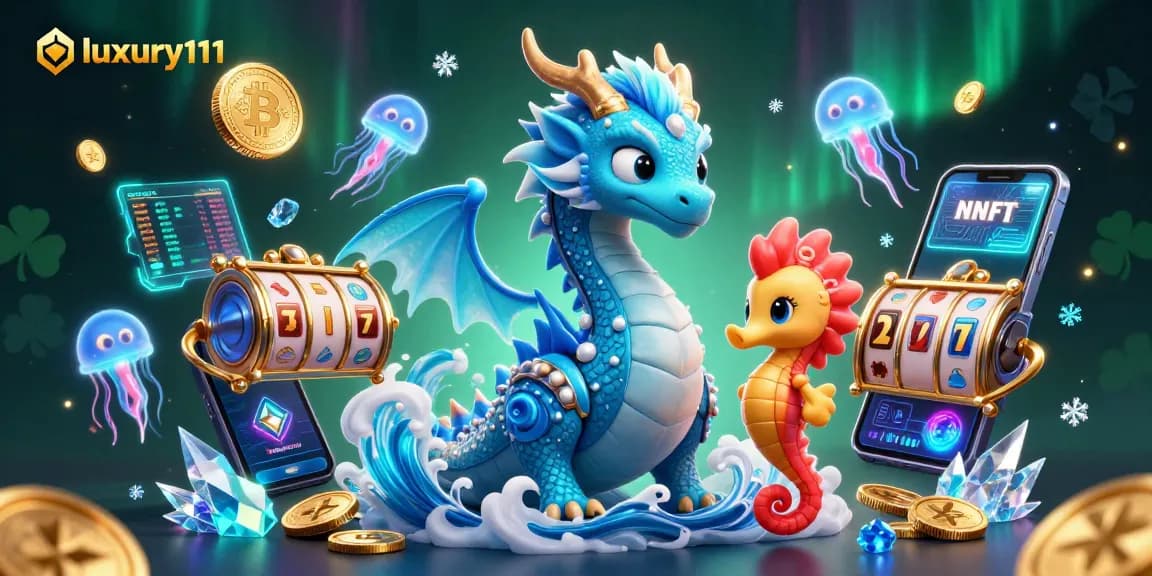 Join the excitement of luxury111 as a dragon leads a casino adventure with crypto coins and classic slot elements.