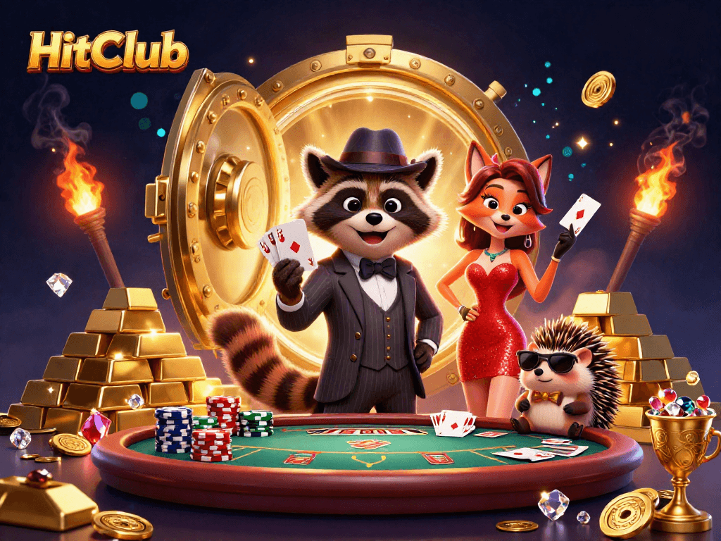 Experience the thrill of HitClub with animated casino characters and exciting game elements.