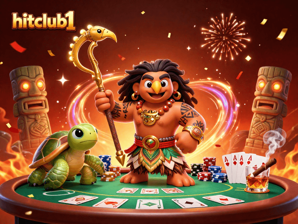 Engage with hitclub1 at a vibrant poker scene featuring unique characters and gaming elements.