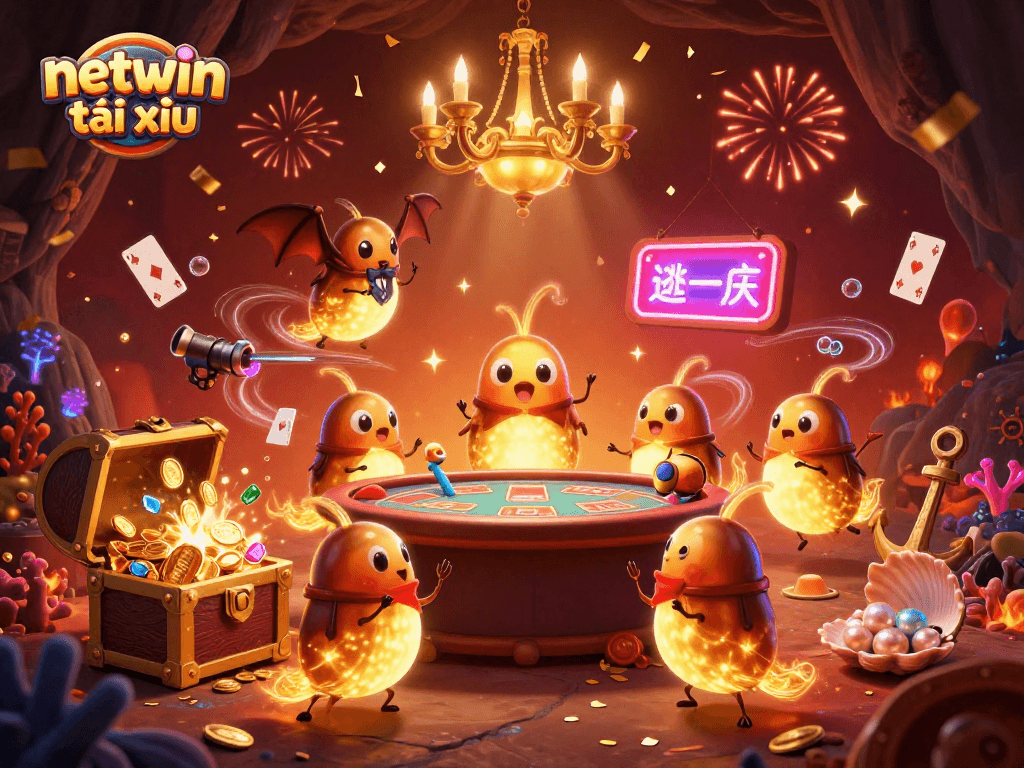 Illuminate your gameplay with netwin tài xỉu in this vibrant cave casino scene featuring dynamic glowing elements.