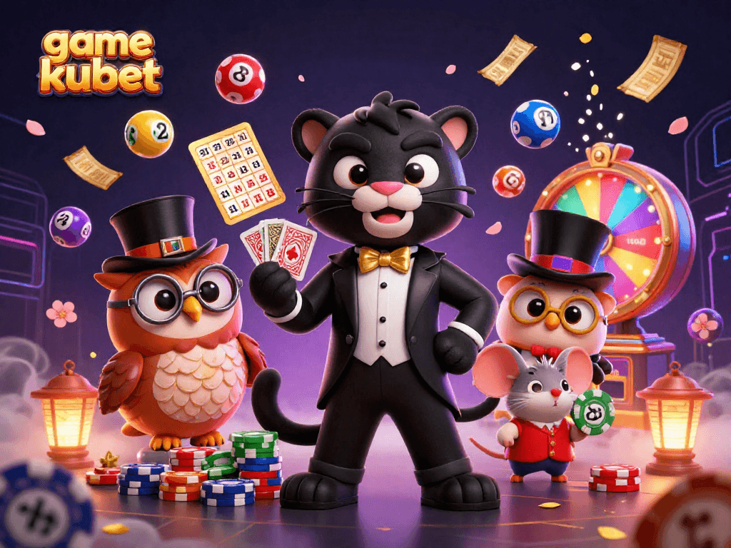 Engage with the thrilling game kubet as a stylish black panther deals cards amidst a vibrant casino atmosphere.