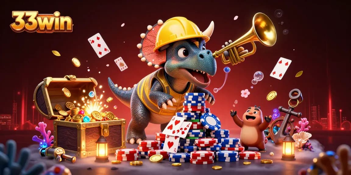 33win champions a fun-filled virtual casino experience with vibrant 3D game elements and characters.