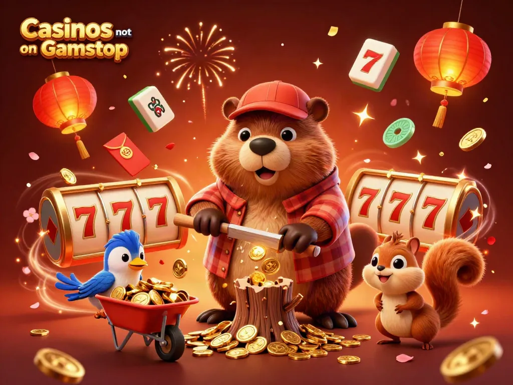 Engage in exciting gameplay at Casinos not on Gamstop with golden coins raining from a beaver character.