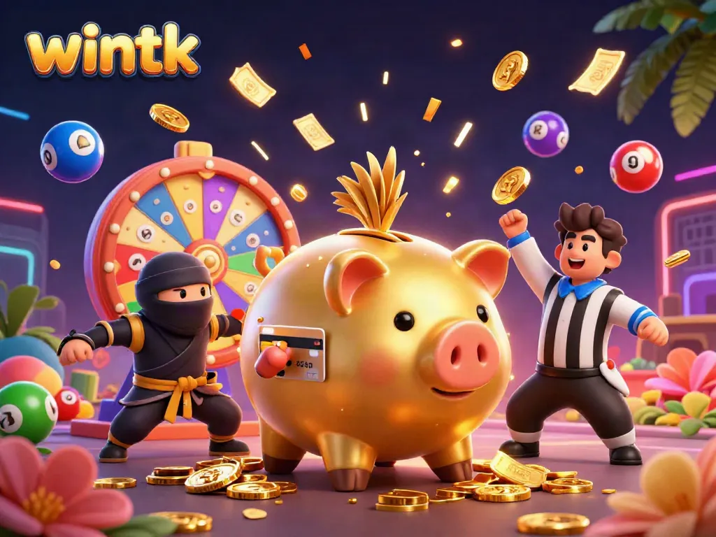 Experience the thrill of the wintk casino world with a dynamic scene featuring colorful lottery elements and vibrant characters.