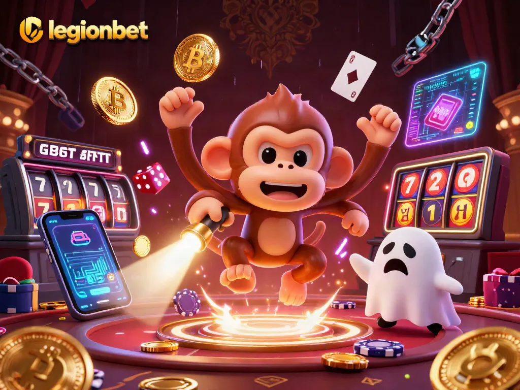 Experience thrilling gameplay with legionbet's dynamic casino scene featuring playful characters and crypto elements.