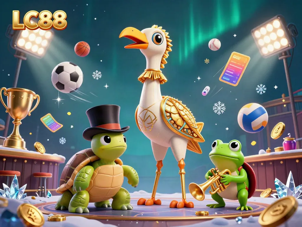 Engage in thrilling sports betting at LC88 with vibrant 3D casino characters and dynamic game elements.
