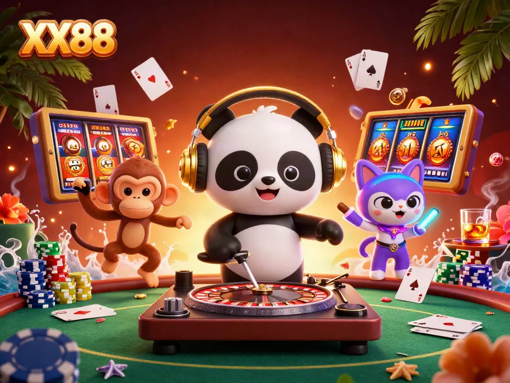 Experience the excitement of XX88 gaming with a vibrant casino scene featuring dynamic characters.