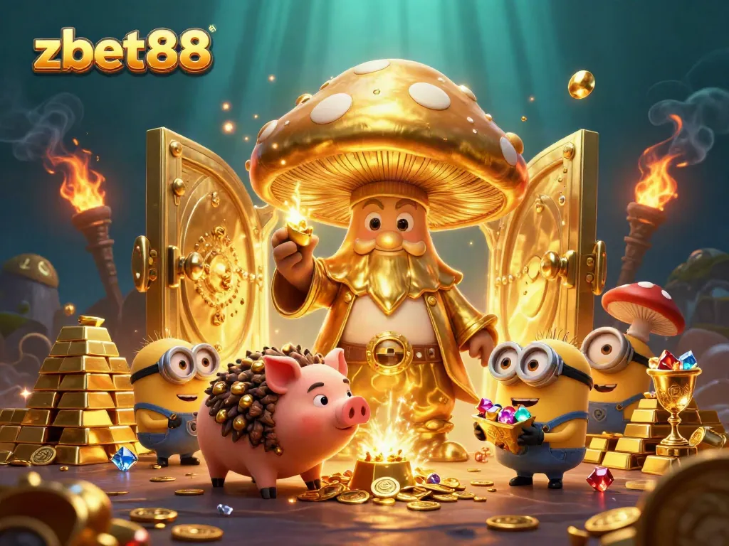 Experience endless treasure at zbet88 with golden magic and adventure in an ultra-detailed 3D casino illustration.