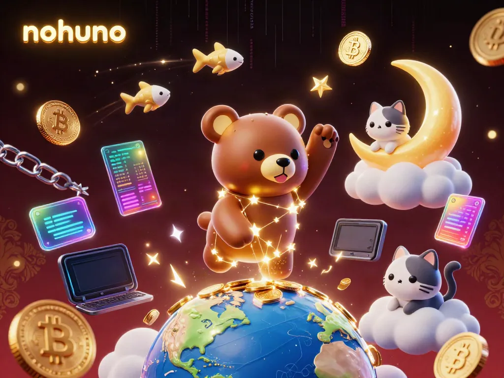 Engage with nohuno's vibrant online casino adventure, featuring a cosmic bear and digital currency.
