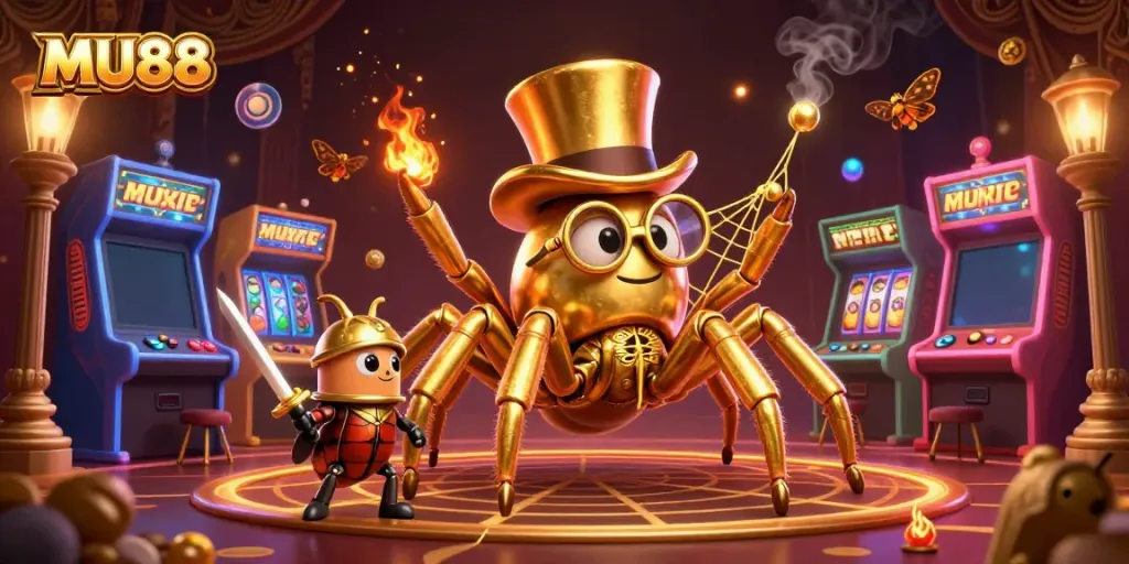 Join the exciting adventure of MU88 with casino-themed characters in a vibrant, dynamic scene.