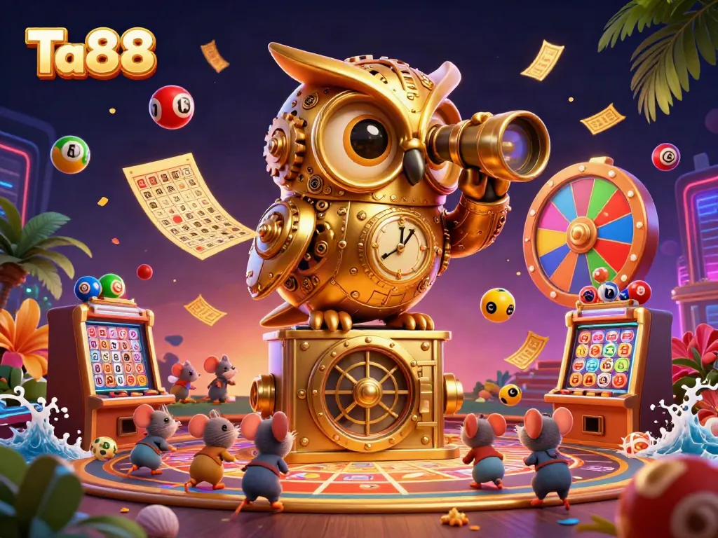 Experience the excitement of Ta88 with an ultra-detailed casino scene featuring dynamic characters and game elements.