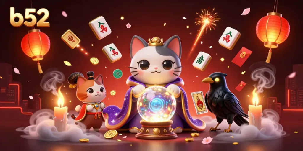 Engage in immersive b52 casino experiences with a stylish 3D illustration showcasing vibrant game elements and characters.