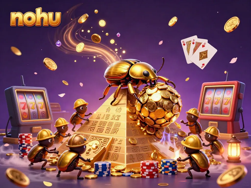 Witness the nohu gaming excitement with golden coins, beetles, and dynamic casino elements!