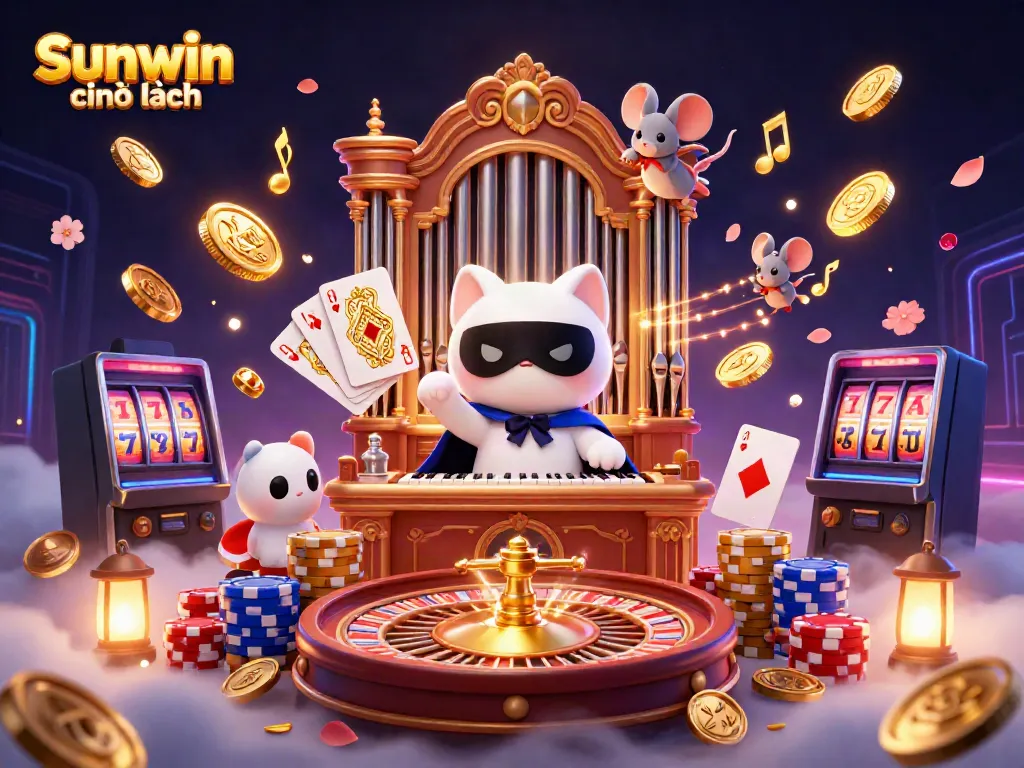 Play slots and win big with Sunwin chính hãng in a vibrant casino scene filled with winning elements.
