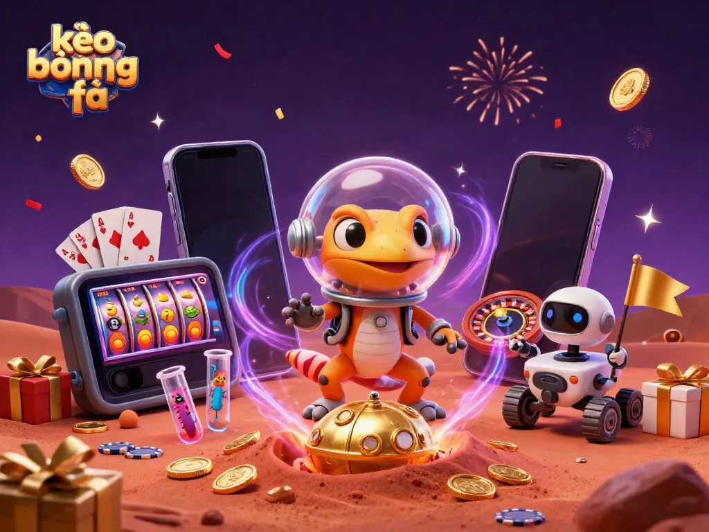 Experience thrilling kèo bóng đá action with a Martian gecko at a golden casino under Mars.