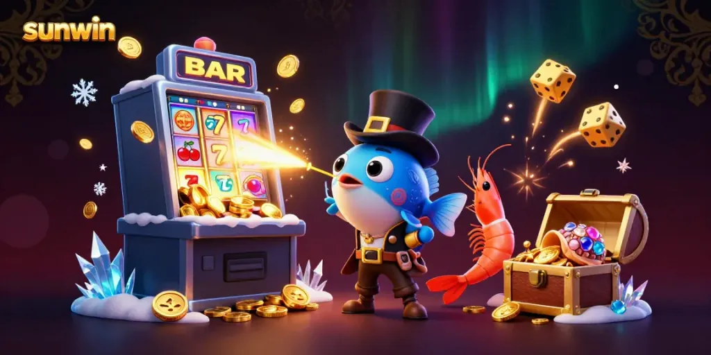 Experience the excitement of sunwin's vibrant games with a 3D anglerfish and treasure scene.