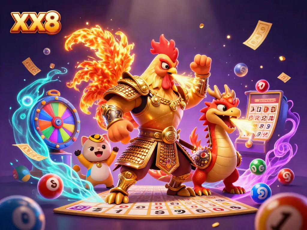 Join the adventure in XX8's casino world, featuring thrilling gaming icons and vibrant visuals.