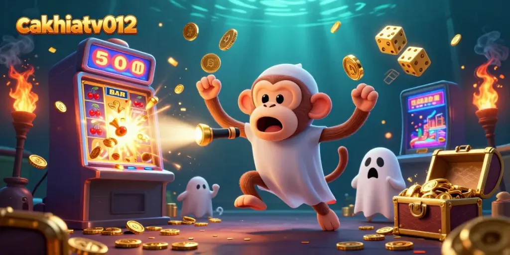 Enjoy high-stakes fun with cakhiatv012 as a mischievous ghost monkey juggles in a thrilling casino.