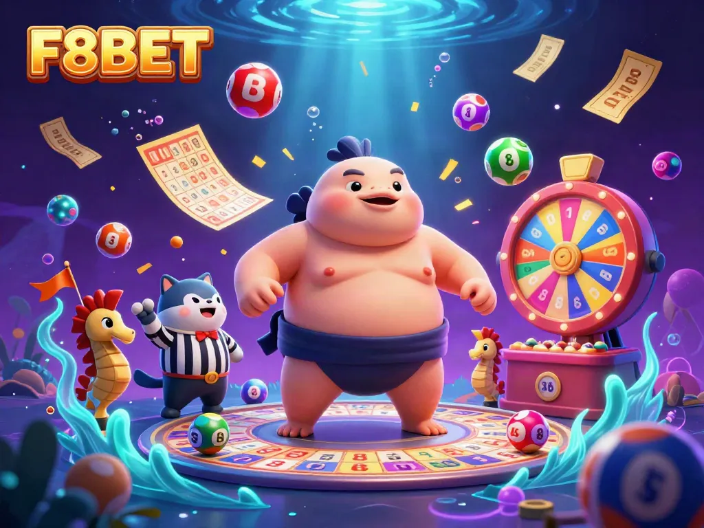 Experience F8BET excitement with a vibrant underwater casino scene filled with lively characters and colorful elements.