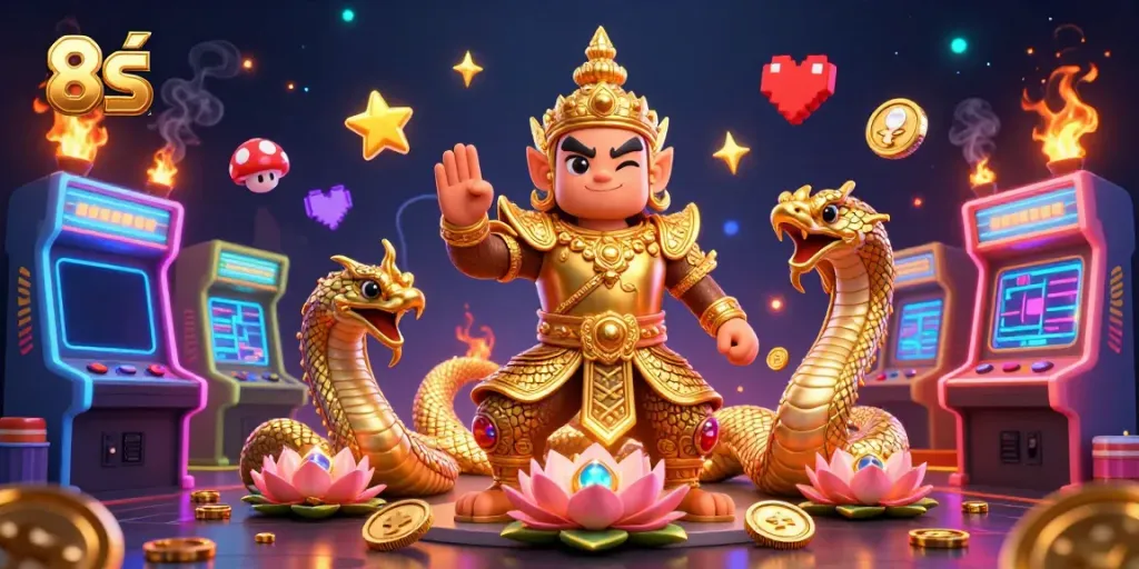 Experience thrilling gaming action with 8S, featuring vibrant symbols and dynamic elements.