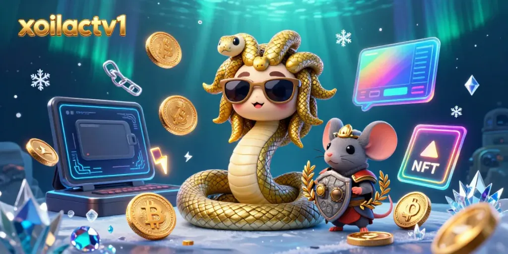 Engage with the immersive casino experience of xoilactv1 featuring adorable Medusa and a warrior mouse in a vibrant scene.