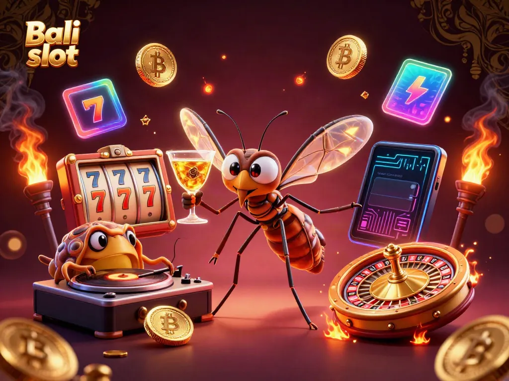 Experience thrilling adventures with Bali slot, showcasing a vibrant 3D scene filled with casino elements.