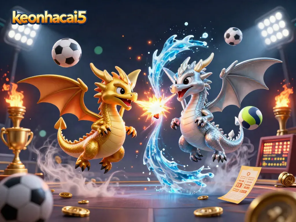 Experience thrilling sports action with keonhacai5, featuring dynamic dragons and vibrant betting elements.