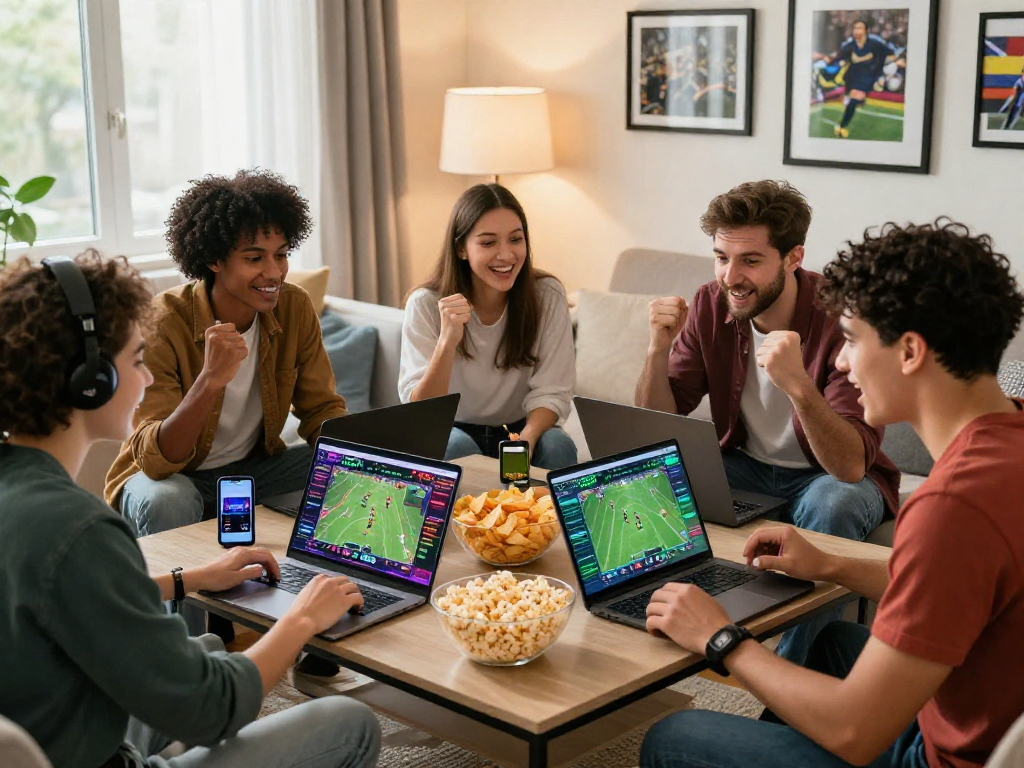 Friends celebrating while engaging in online sports betting on TK999, showcasing vibrant gaming content and a lively atmosphere.