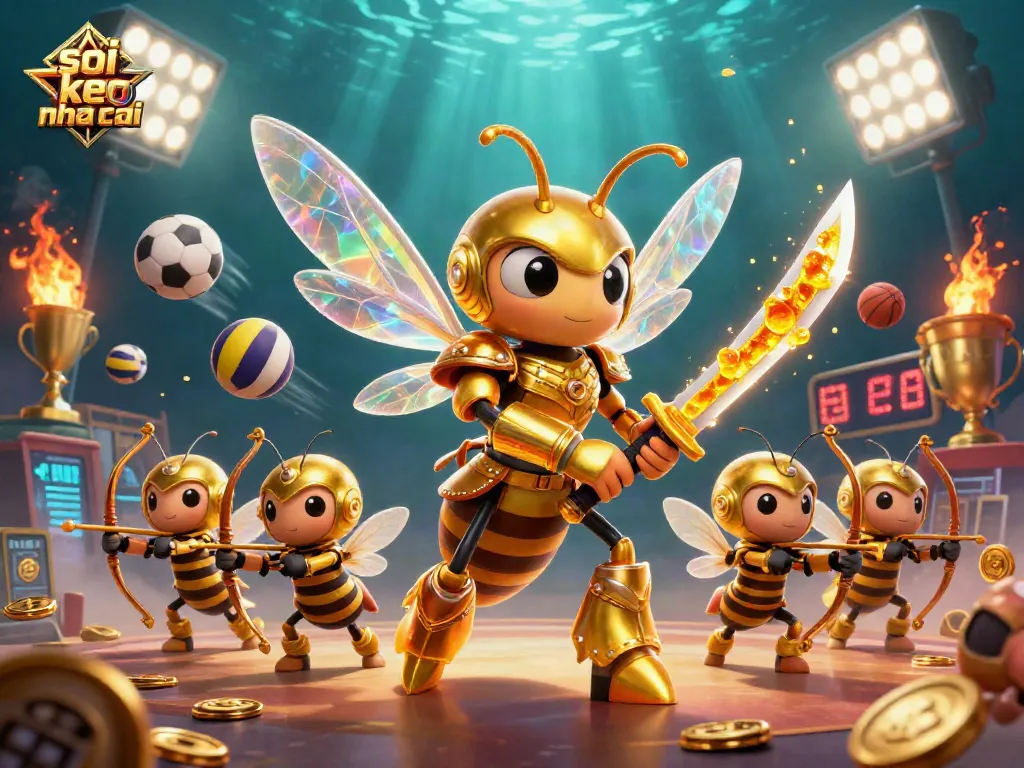 Soi keo nha cai with a 3D cartoon golden hornet in samurai armor engaging in vibrant sports betting action.
