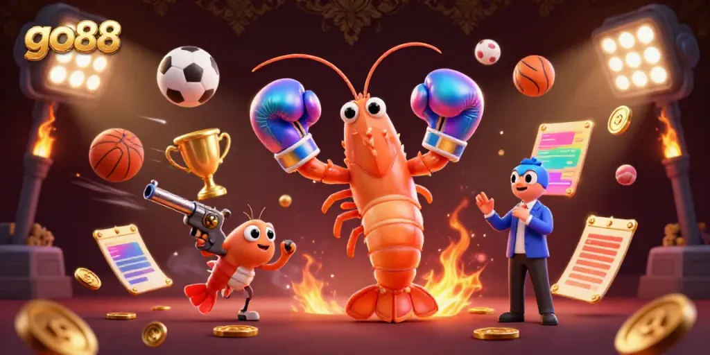 Engaging scene with go88 characters, showcasing vibrant casino action with dynamic game elements.