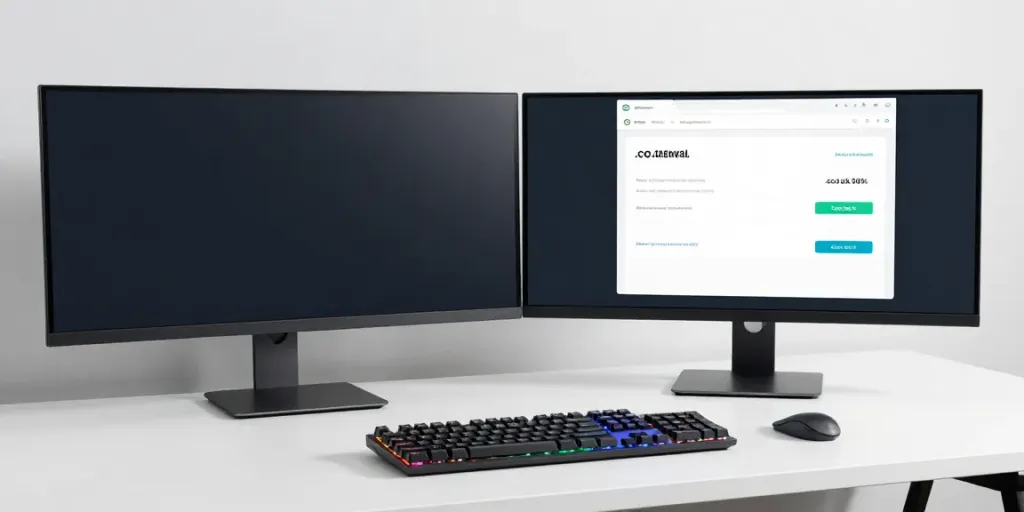 .co.uk renewal price displayed on a sleek monitor in a modern tech workspace, showcasing a professional software development environment.