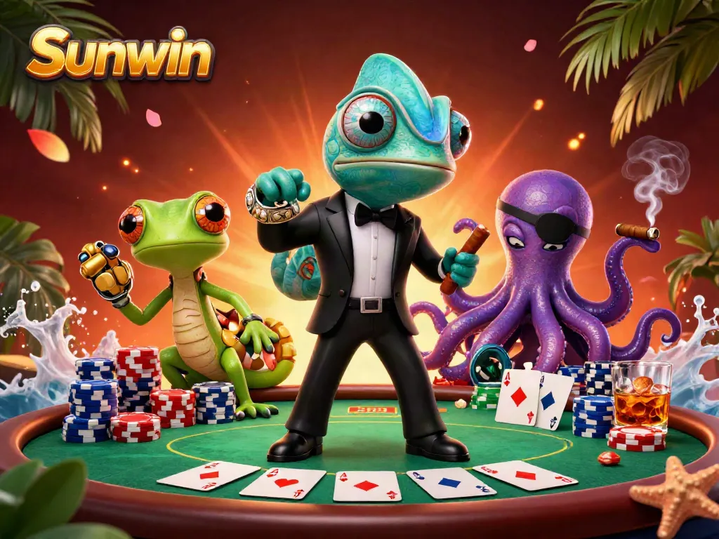 Experience excitement in Sunwin's dynamic casino scene featuring engaging characters and game elements.