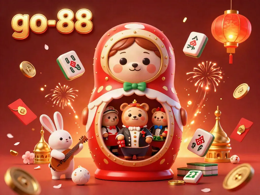Experience exciting gaming with go-88 through vibrant illustration of playful bears, casino elements, and festive colors.