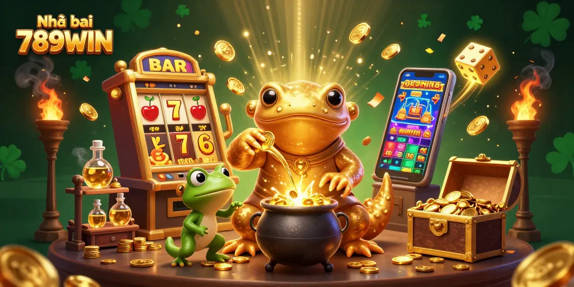 Experience thrilling gameplay at Nhà cái 789WIN with vibrant slot machines and gold treasure.
