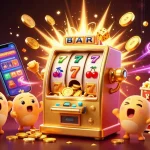 Experience the excitement of game bài đổi thưởng with a bustling slot machine scene bursting with gold coins and vibrant casino elements.