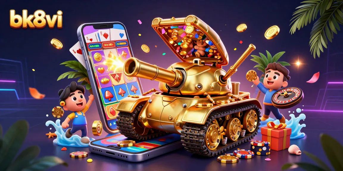 Experience thrilling gaming with bk8vi's vibrant casino scene featuring unique elements and festive details.