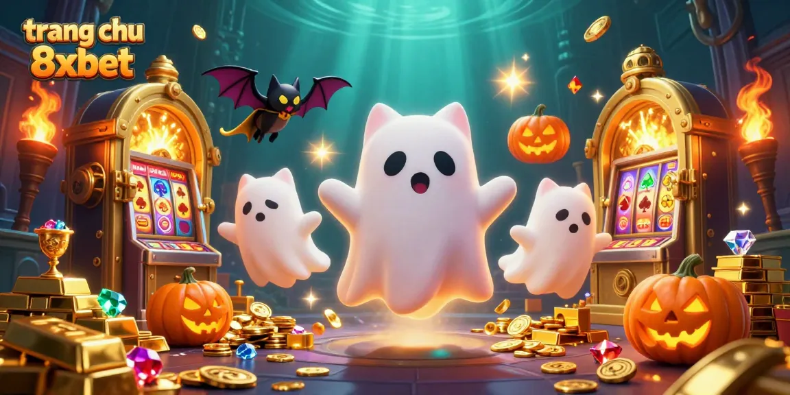 Experience the thrilling atmosphere of trang chu 8xbet with ghostly characters in a haunted casino.