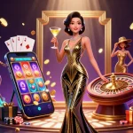 Bet on the latest kèo nhà cái with a glamorous Asian woman in a casino scene featuring games and gold.