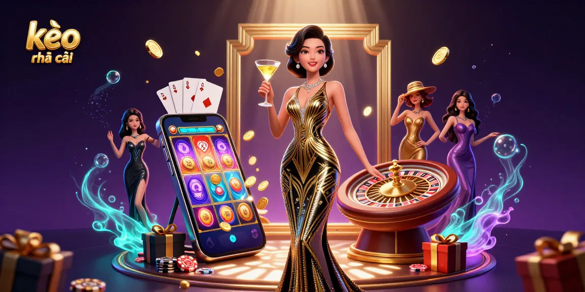 Bet on the latest kèo nhà cái with a glamorous Asian woman in a casino scene featuring games and gold.