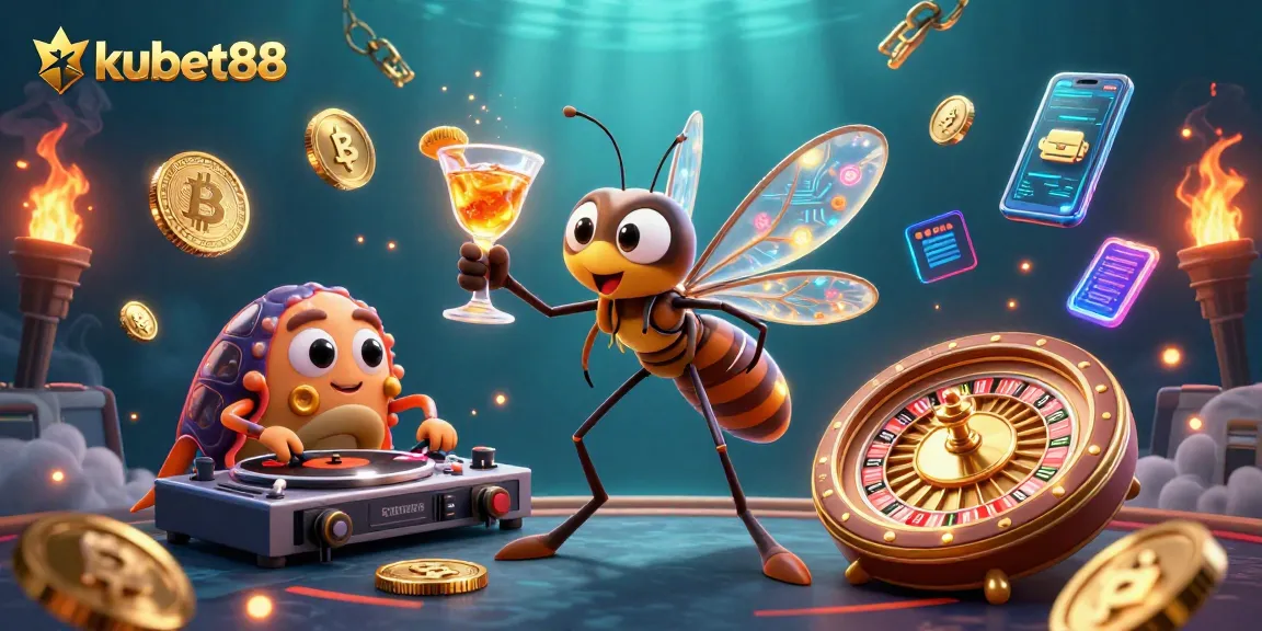 Engage with kubet88 featuring a vibrant 3D casino scene showcasing unique characters and crypto elements.