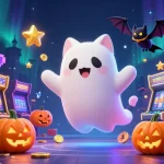 Engage with the thrilling 668bet app apk, showcasing a playful ghost cat in a haunted casino.