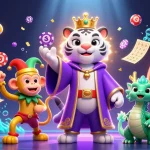 Experience 58win gaming excitement with the majestic tiger and playful monkey in vibrant casino setting.