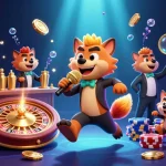 Experience the thrill of gaming at xoilac with dynamic 3D hyena characters in a vibrant casino scene.