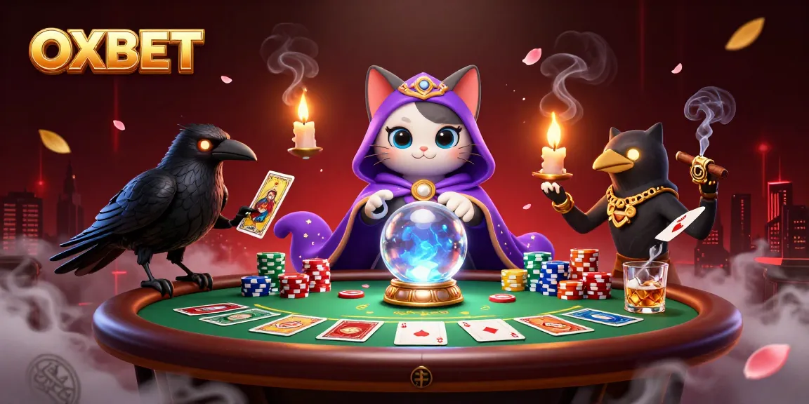 OXBET takes center stage, featuring a mystic cat, raven, and lively casino elements.
