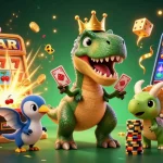 Experience thrilling gameplay at Zo88 with a vibrant 3D casino scene featuring playful characters and dynamic slot machines.