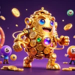 Mebet lottery-themed scene showcasing vibrant games with dynamic balls, coins, and enticing prizes