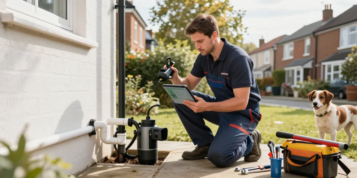Blocked drains London inspection by professional plumber using advanced tools in residential setting.