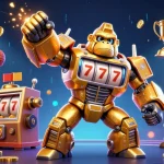 Dhani win gaming action featuring a dynamic gorilla mech and sports elements bursting with excitement.