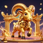 Engage in thrilling gameplay with MAN88's vibrant casino scene featuring a charging golden ram.